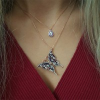 Rose Gold Plated 925K Silver Evil Eye Butterfly Combine Necklace