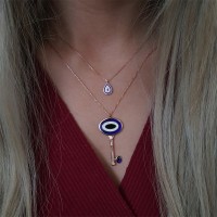 Rose Gold Plated 925K Silver Evil Eye Key Combine Necklace