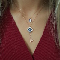 Rose Gold Plated 925K Silver Evil Eye Key Combine Necklace