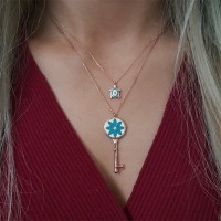 Rose Gold Plated 925K Silver Evil Eye Key Combine Necklace