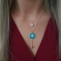 Rose Gold Plated 925K Silver Evil Eye Key Combine Necklace