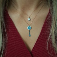 Rose Gold Plated 925K Silver Evil Eye Key Turtle Combine Necklace