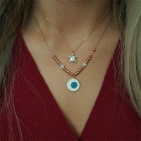 Rose Gold Plated 925K Silver Evil Eye Key Turtle Combine Necklace