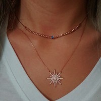 Rose Gold Plated 925K Silver Sun Evil Eye Combine Necklace