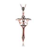 Rose Gold Plated 925K Silver Sword Eagle Head Men Necklace