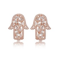 Rose Gold Plated 925K Sterling Silver Baguette Earring Baguette Earring Fashion Designer Earring Fatima\'s Hand Earring Hamsa Earring