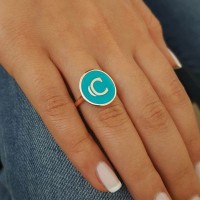 Rose Gold Plated 925K Sterling Silver Letter C Personalized Ring