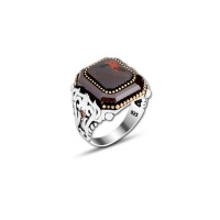 925 Silver Red Zircon Stone Ring For Men