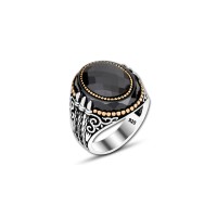 925 Silver Black Zircon Stone Ring For Men