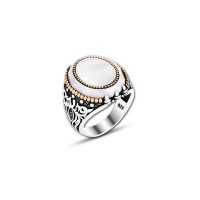 925 Silver Mother of Pearl Stone Ring For Men 