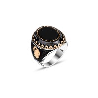 925 Silver Black Onyx Eagle Head Ring For Men