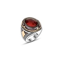 925 Silver Red Zircon Stone Ring For Men