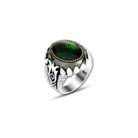 925 Silver Green Zircon Stone Ring For Men