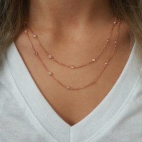 Silver Rose Gold P. 925K Sterling Design Long Necklace