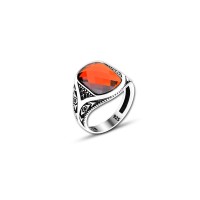 925 Silver Red Zircon Stone Ring For Men