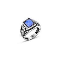 925 Silver Blue Zircon Stone Ring For Men