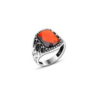 925 Silver Red Zircon Stone Ring For Men