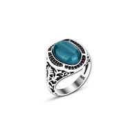 925 Silver Turquoise Zircon Stone Ring For Men