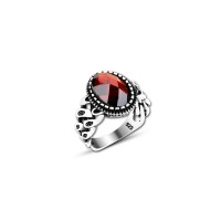 925 Silver Red Zircon Stone Ring For Men