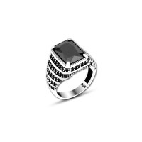 925 Silver Black Zircon Stone Ring For Men