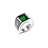 925 Silver Green Zircon Stone Ring For Men