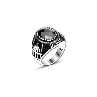 925 Silver Black Zircon Stone Mosque Ring For Men