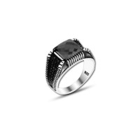 925 Silver Black Zircon Stone Ring For Men