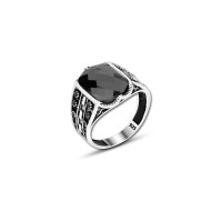 925 Silver Black Zircon Stone Ring For Men