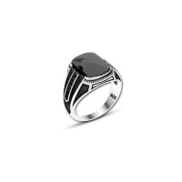 925 Silver Black Zircon Stone Ring For Men