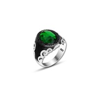 925 Silver Green Zircon Stone Ring For Men