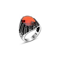 925 Silver Red Zircon Stone Ring For Men