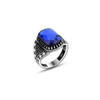 925 Silver Blue Zircon Stone Ring For Men