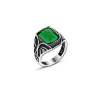 925 Silver Green Zircon Stone Ring For Men