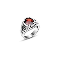 925 Silver Red Zircon Stone Ring For Men