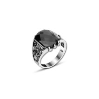 925 Silver Black Zircon Stone Ring For Men