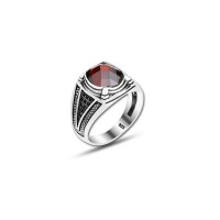 925 Silver Red Zircon Stone Ring For Men