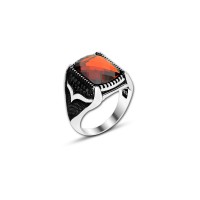 925 Silver Red Zircon Stone Ring For Men