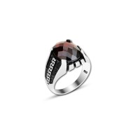 925 Silver Red Zircon Stone Ring For Men