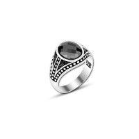 925 Silver Black Zircon Stone Ring For Men