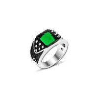 925 Silver Green Zircon Stone Star Ring For Men