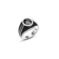 925 Silver Black Zircon Stone Ring For Men