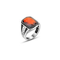 925 Silver Red Zircon Stone Ring For Men