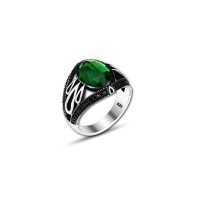 925 Silver Green Zircon Stone Ring For Men