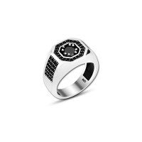 925 Silver Black Zircon Stone Ring For Men