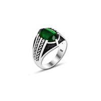 925 Silver Green Zircon Stone Ring For Men