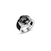 925 Silver Black Zircon Stone Eagle Ring For Men