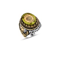 925 Silver Green Amber Stone Islamic Ring For Men 