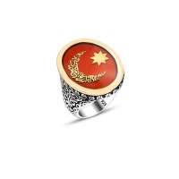 925 Silver Moon and Star Ring For Men 