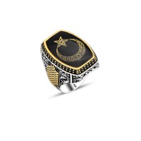 925 Silver Moon and Star Ring For Men 