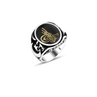 925 Silver Ottoman Tugra Moon and Star Ring For Men